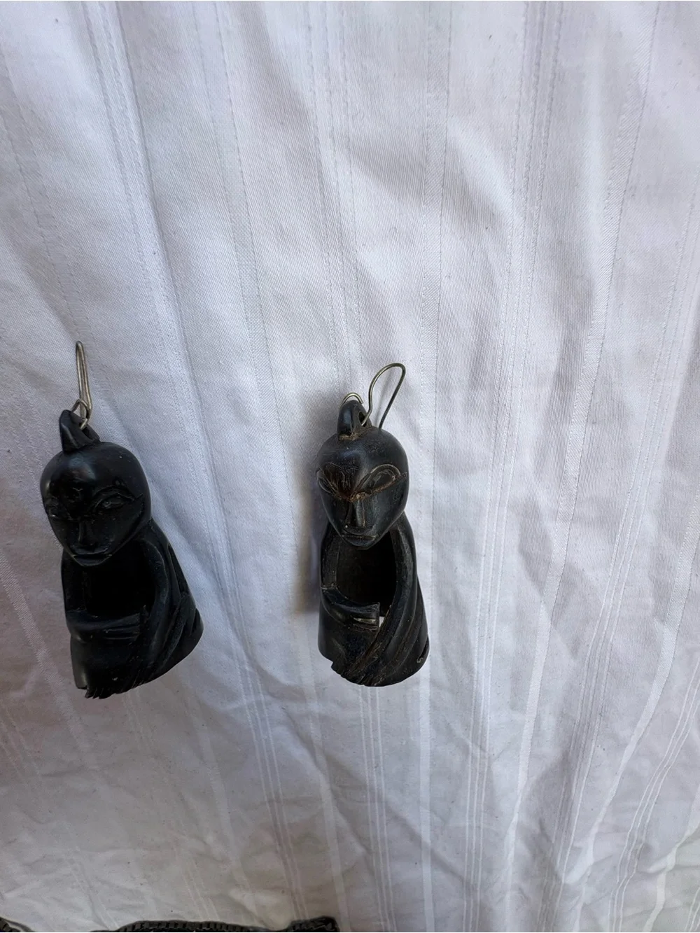 Black Carved Wood Drop Earrings